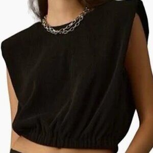 Maeve by Anthropologie Black Endless Rose Textured Muscle Tee